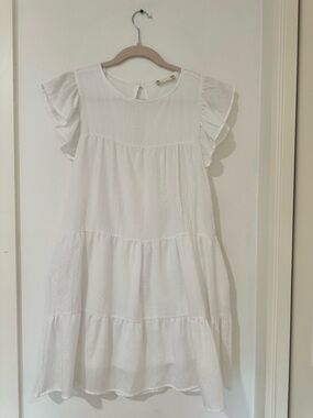 Altar’d State White Tiered Ruffle-Sleeve Dress